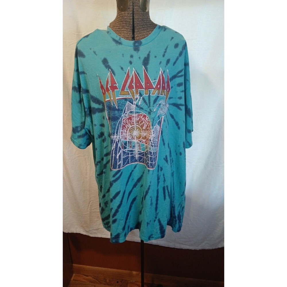 Def Leppard Hysteria Graphic Tie Dye T Shirt Mens 3XL Teal Blue Vintage Style